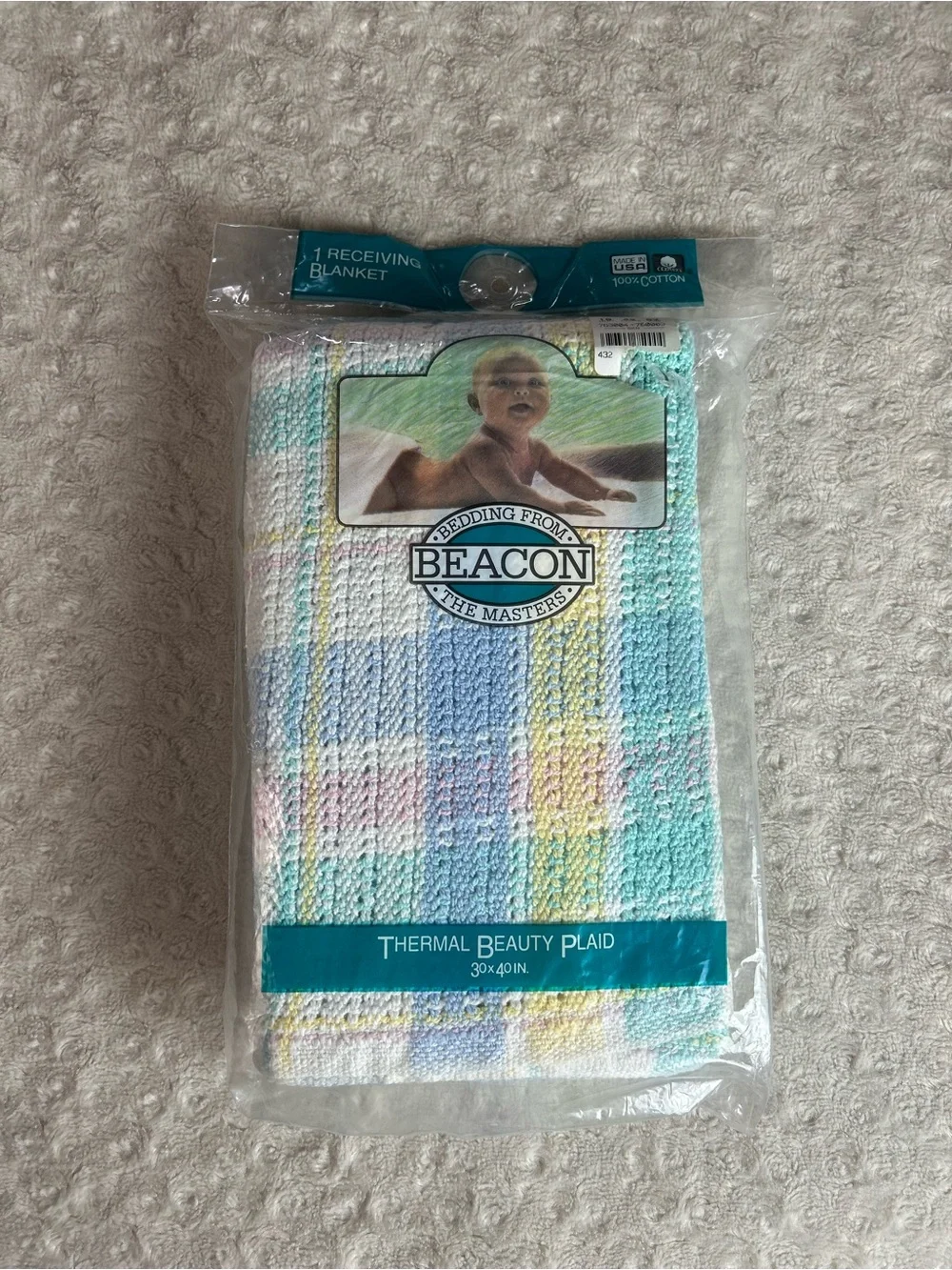 Beacon Thermal Plaid Beauty Baby Blanket Pastel Yellow Blue Pink White USA Made